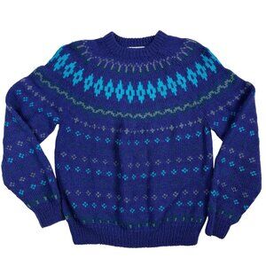 Vintage Nomadic Traders women sweater M purple print Wool hippie Gorpcore aztec